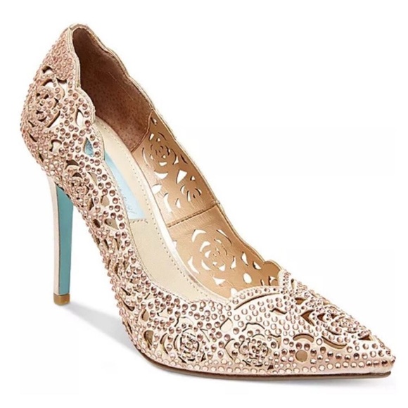 Betsey Johnson Shoes - BETSEY JOHNSON Elsa Rose Gold Rhinestone bridal heels: Size 7